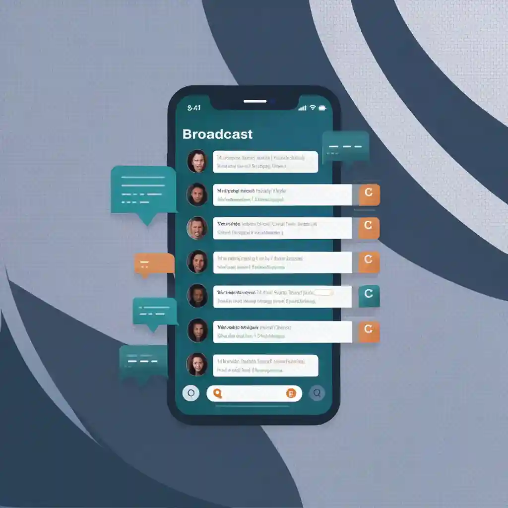 Smartphone showing WhatsApp broadcast message list for multiple contacts.