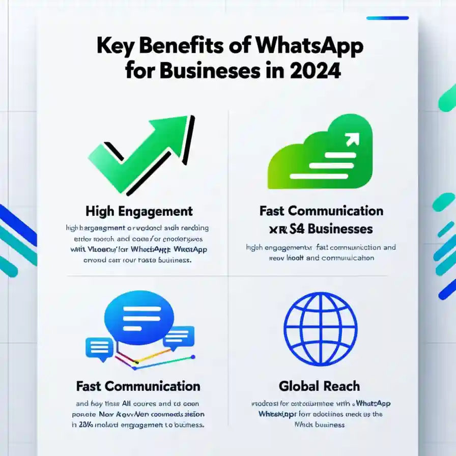 Infographic showing benefits of WhatsApp for businesses in 2024.
