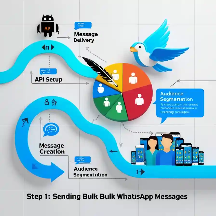 Flowchart showing steps for sending bulk WhatsApp messages.